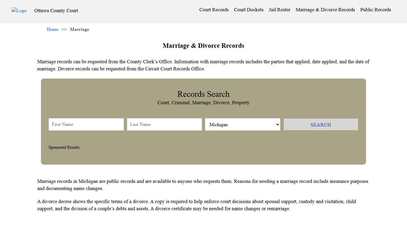 Marriage & Divorce Records Ottawa County Court