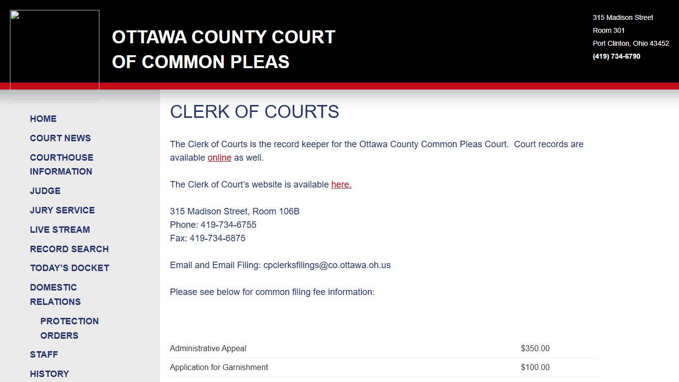 Clerk of Courts – Ottawa County Court of Common Pleas